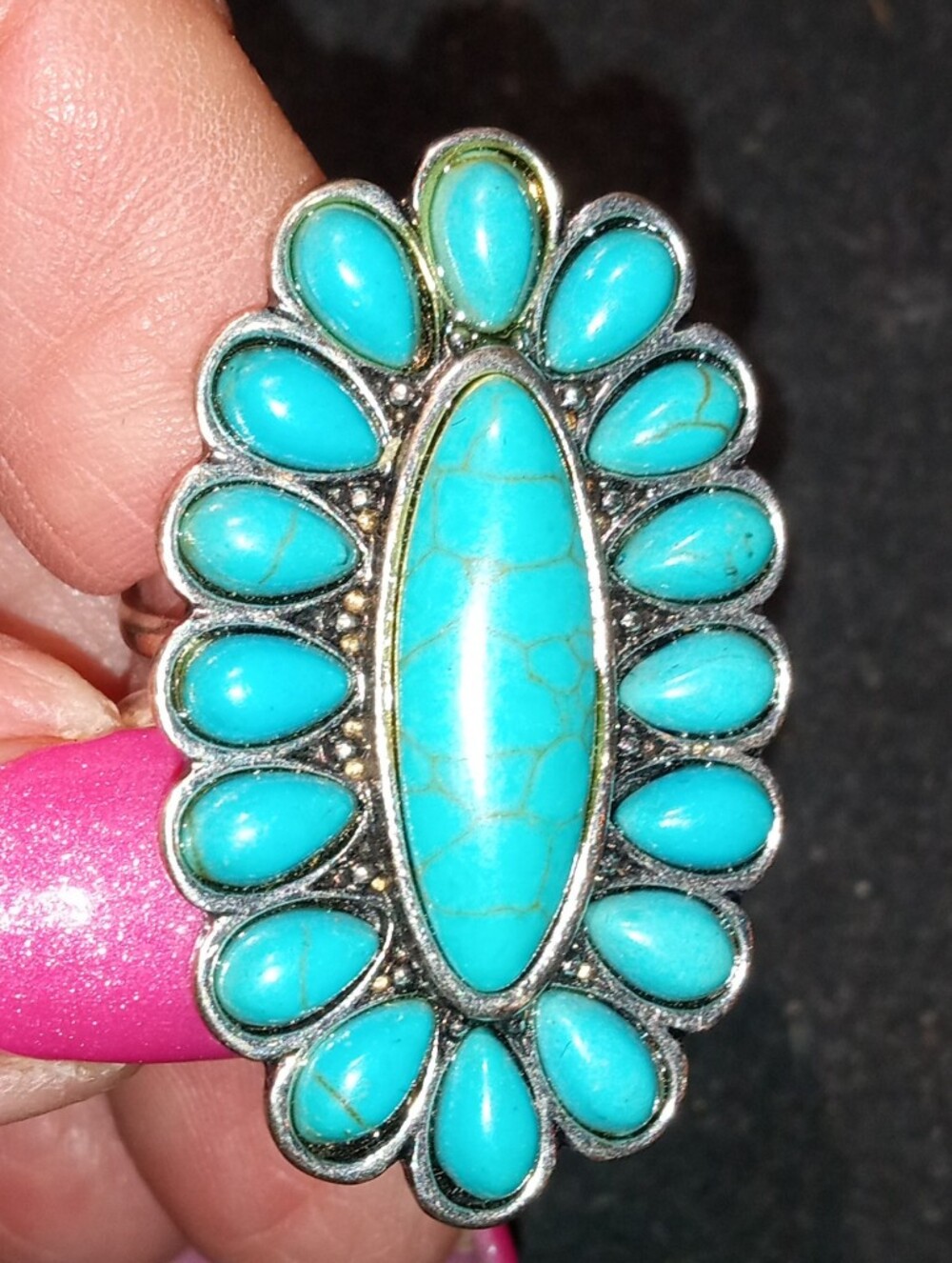 Turquoise Cluster Statement Ring/Scarf Ring - Women's Silver Tone Jewelry